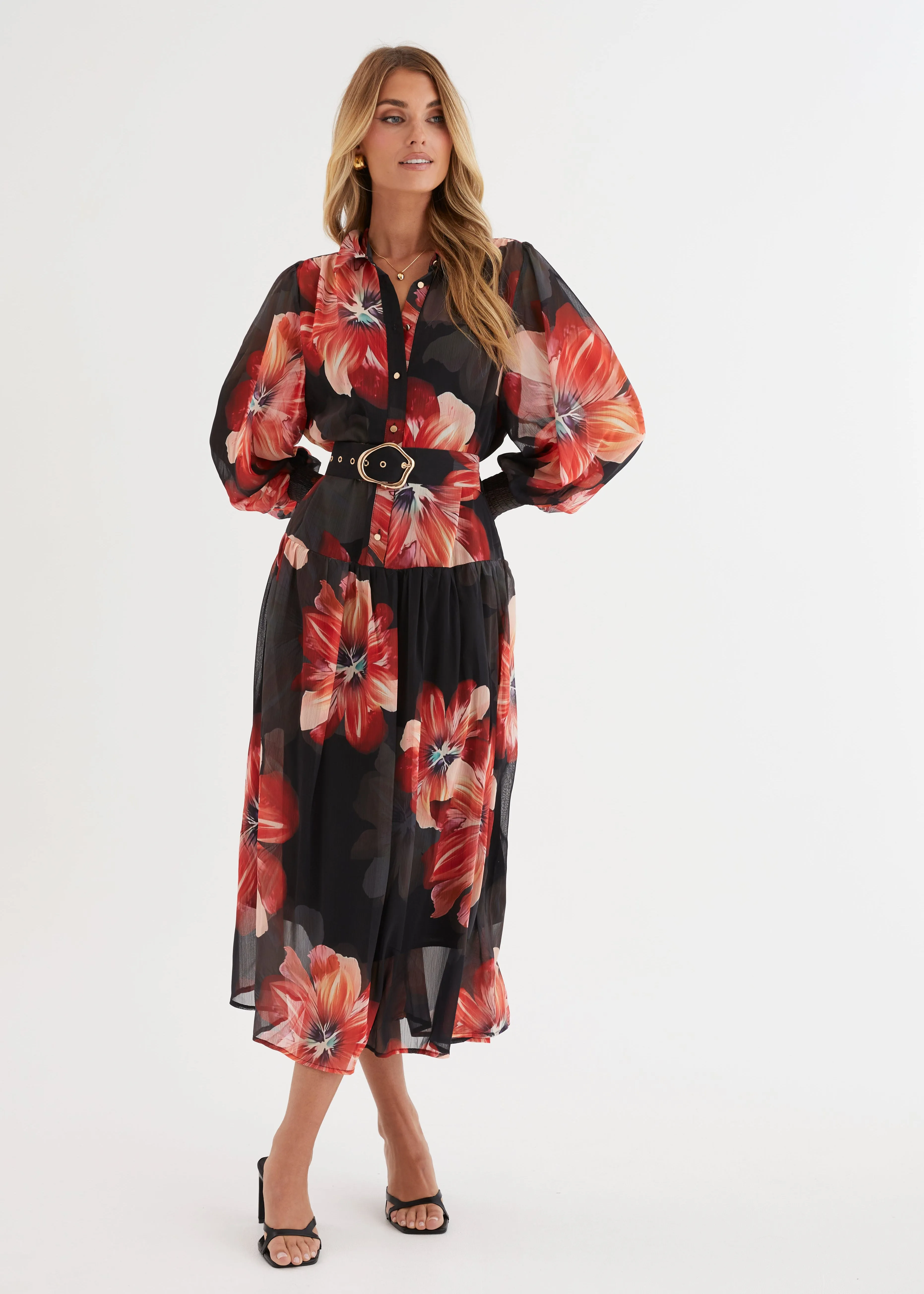 Aleera Midi Dress - Black Floral sold by Gingham & Heels product image thumbnail 2