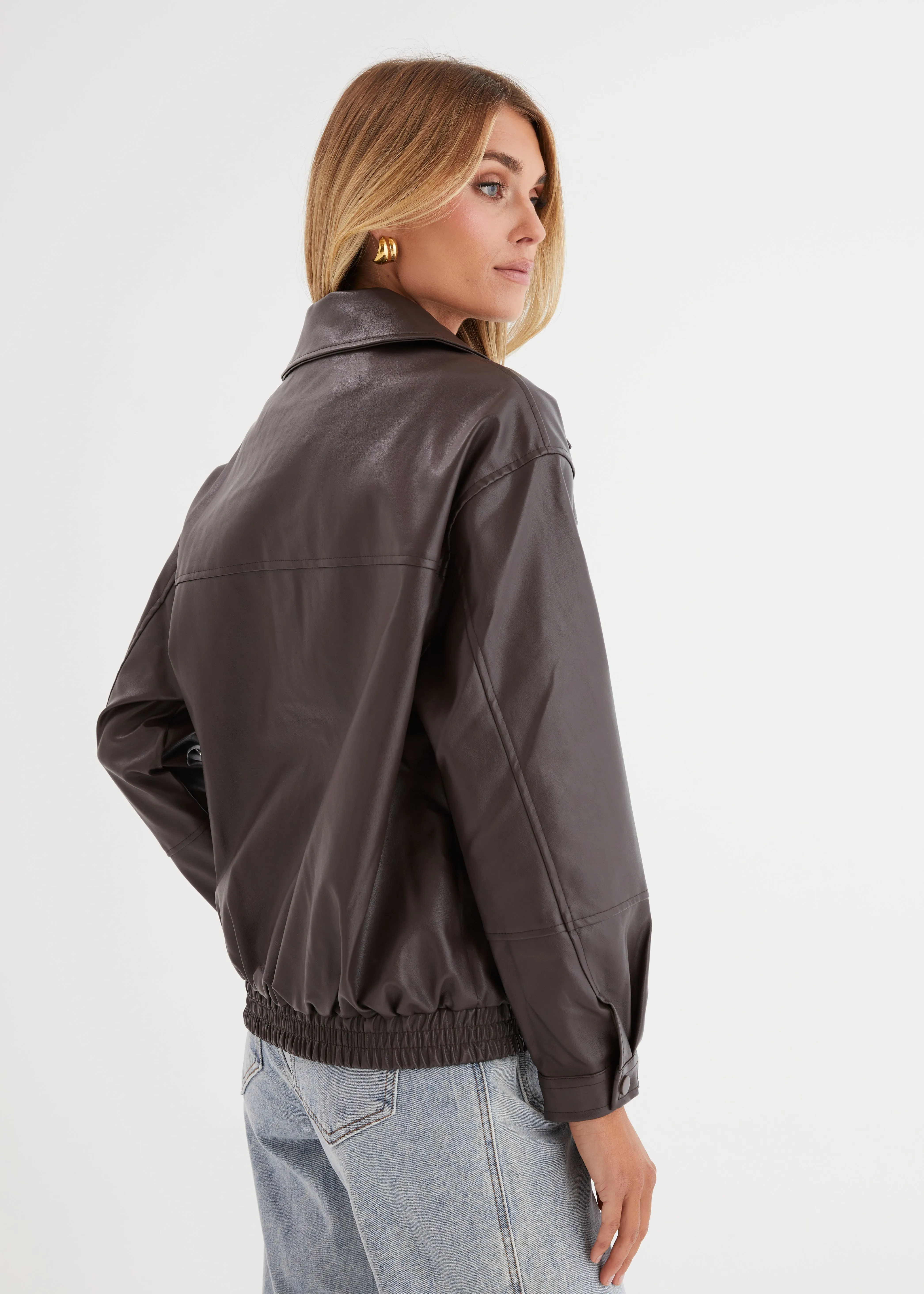 Suki Leather Look Jacket - Chocolate sold by Gingham & Heels product image thumbnail 3