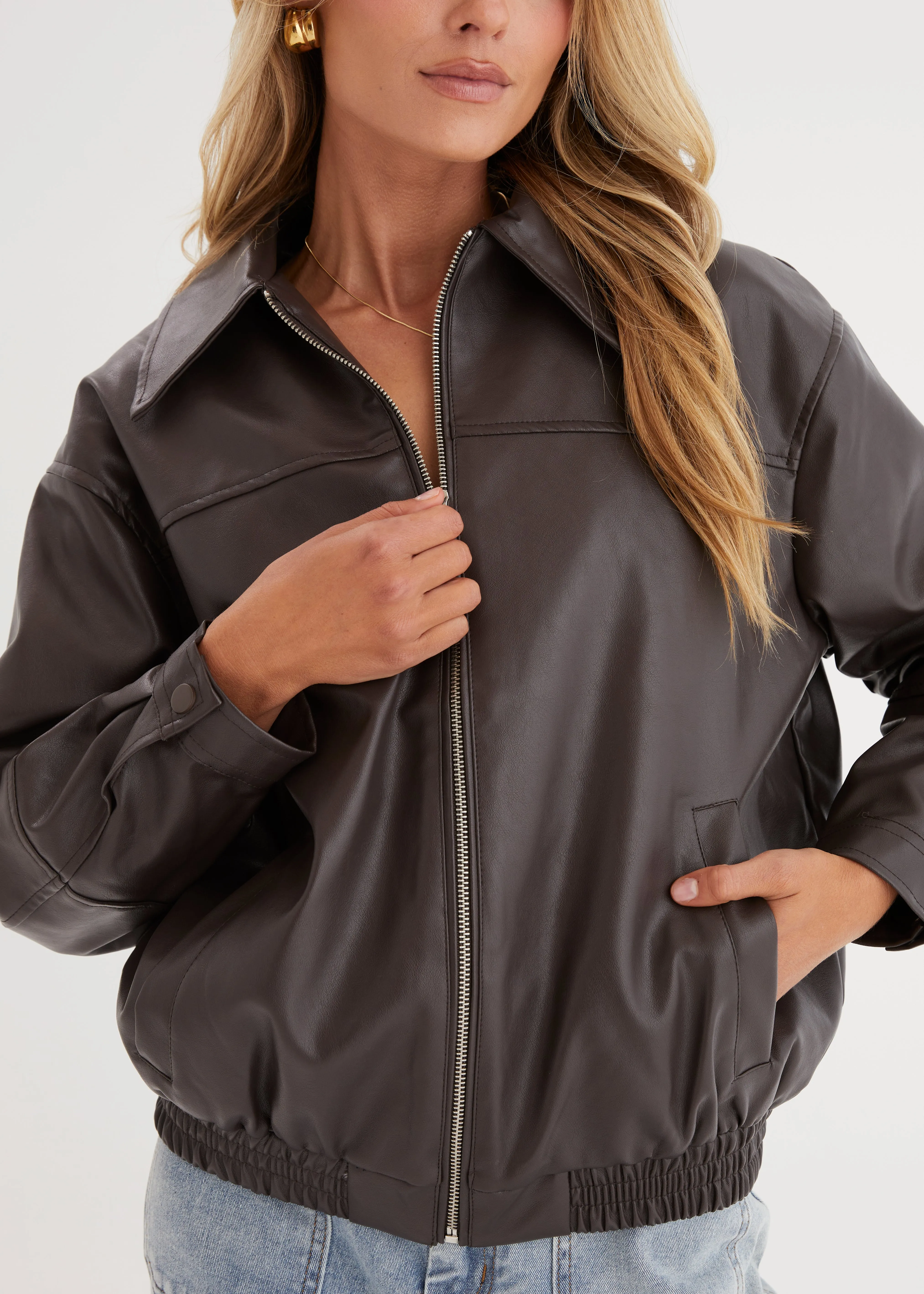 Suki Leather Look Jacket - Chocolate sold by Gingham & Heels product image thumbnail 4