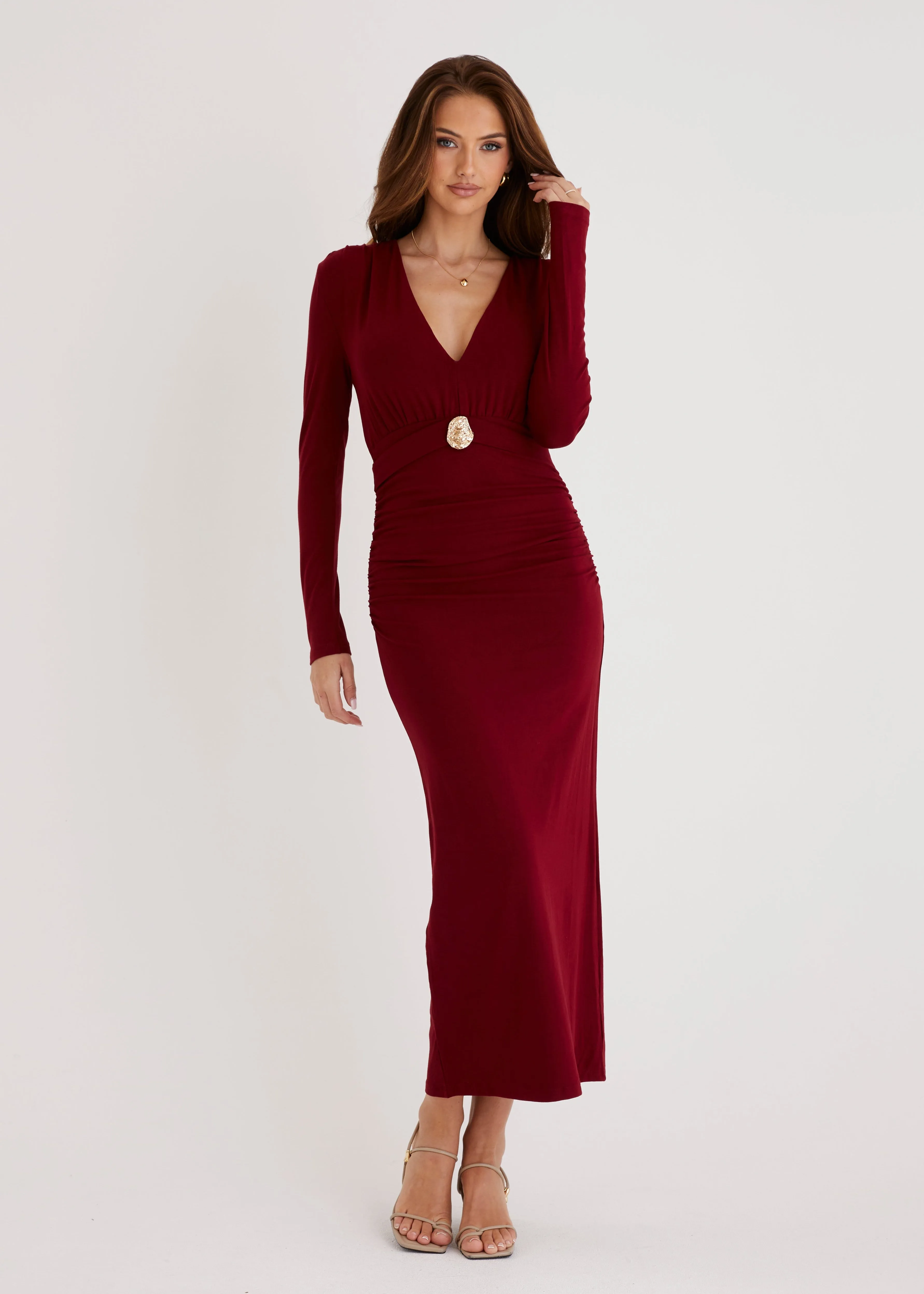 Alysse Midi Dress - Wine sold by Gingham & Heels