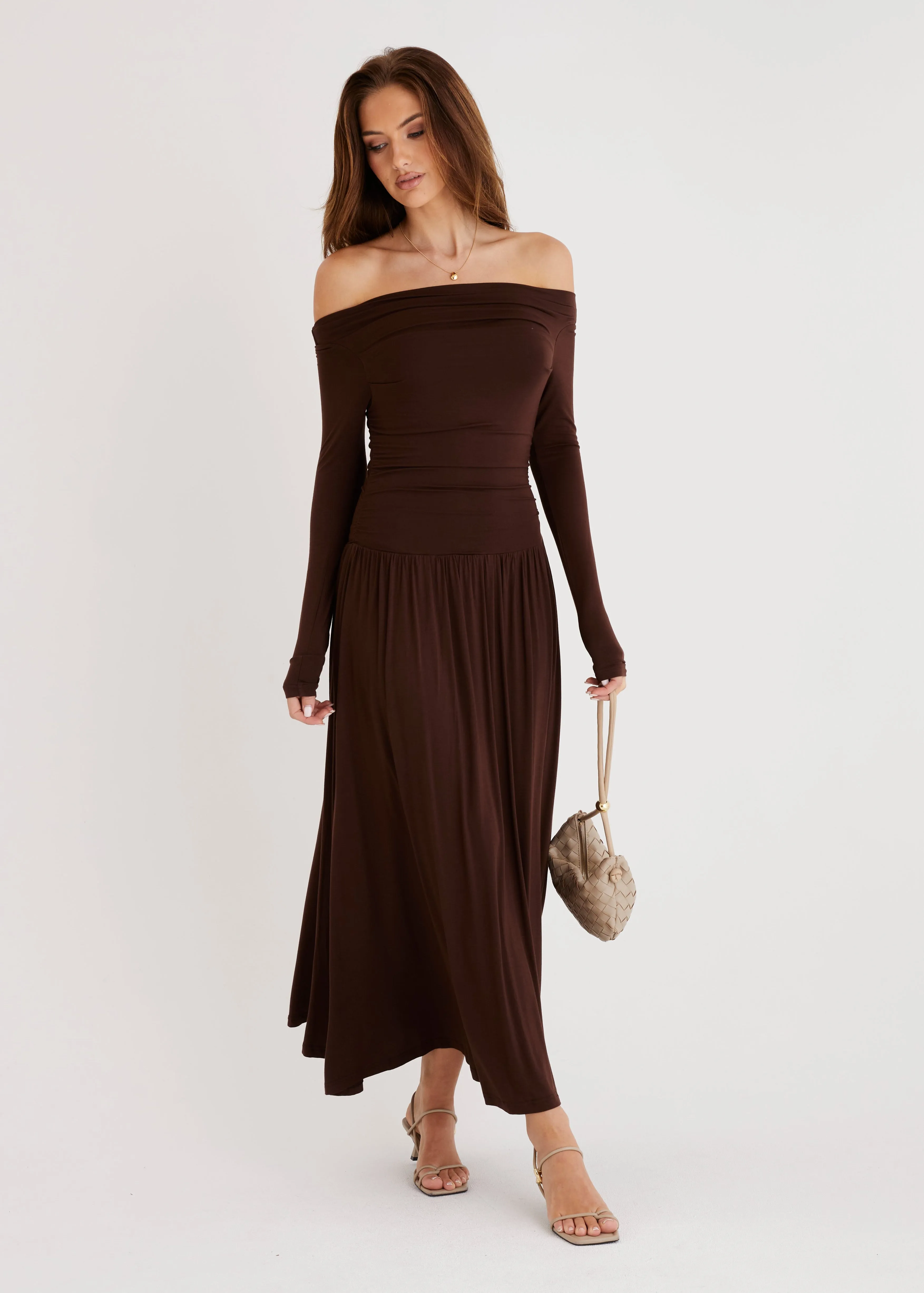 Aluna Off Shoulder Maxi Dress - Chocolate sold by Gingham & Heels product image thumbnail 2