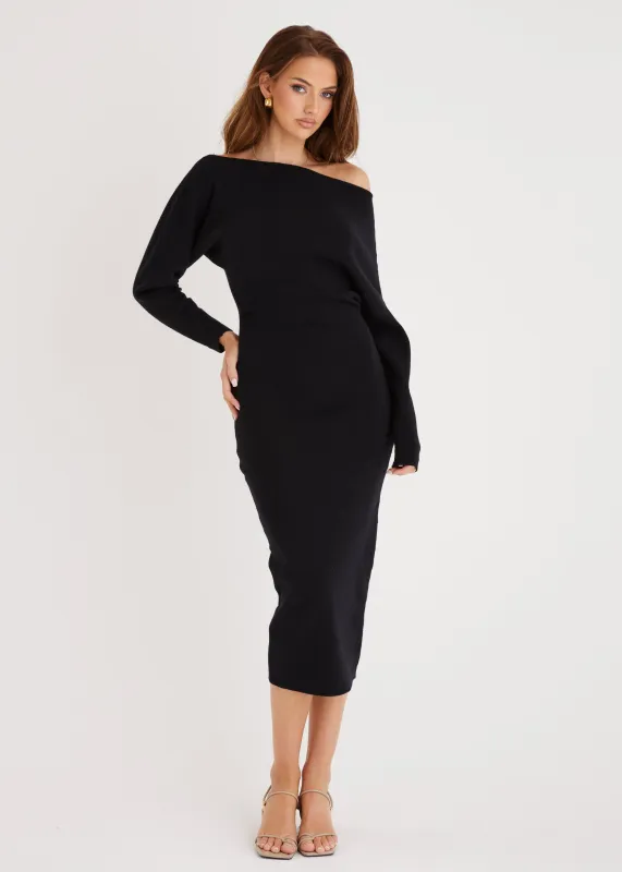 Milena Drop Shoulder Knit Midi Dress - Black sold by Gingham & Heels