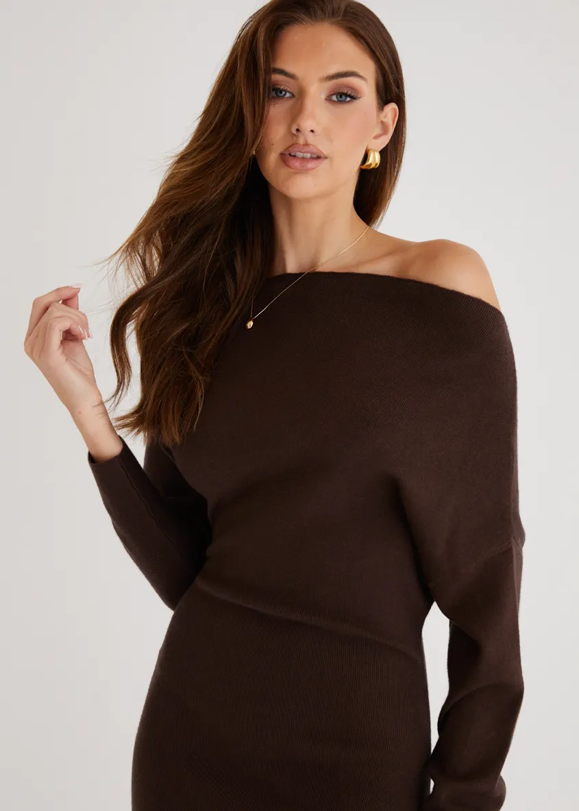 Milena Drop Shoulder Knit Midi Dress - Chocolate sold by Gingham & Heels product image thumbnail 5