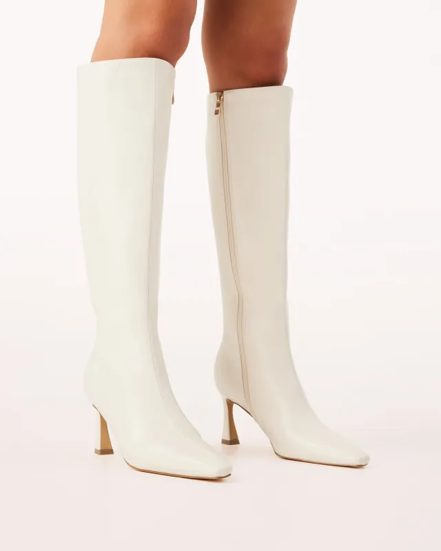 Shyla Knee High Boots - Ivory sold by Gingham & Heels