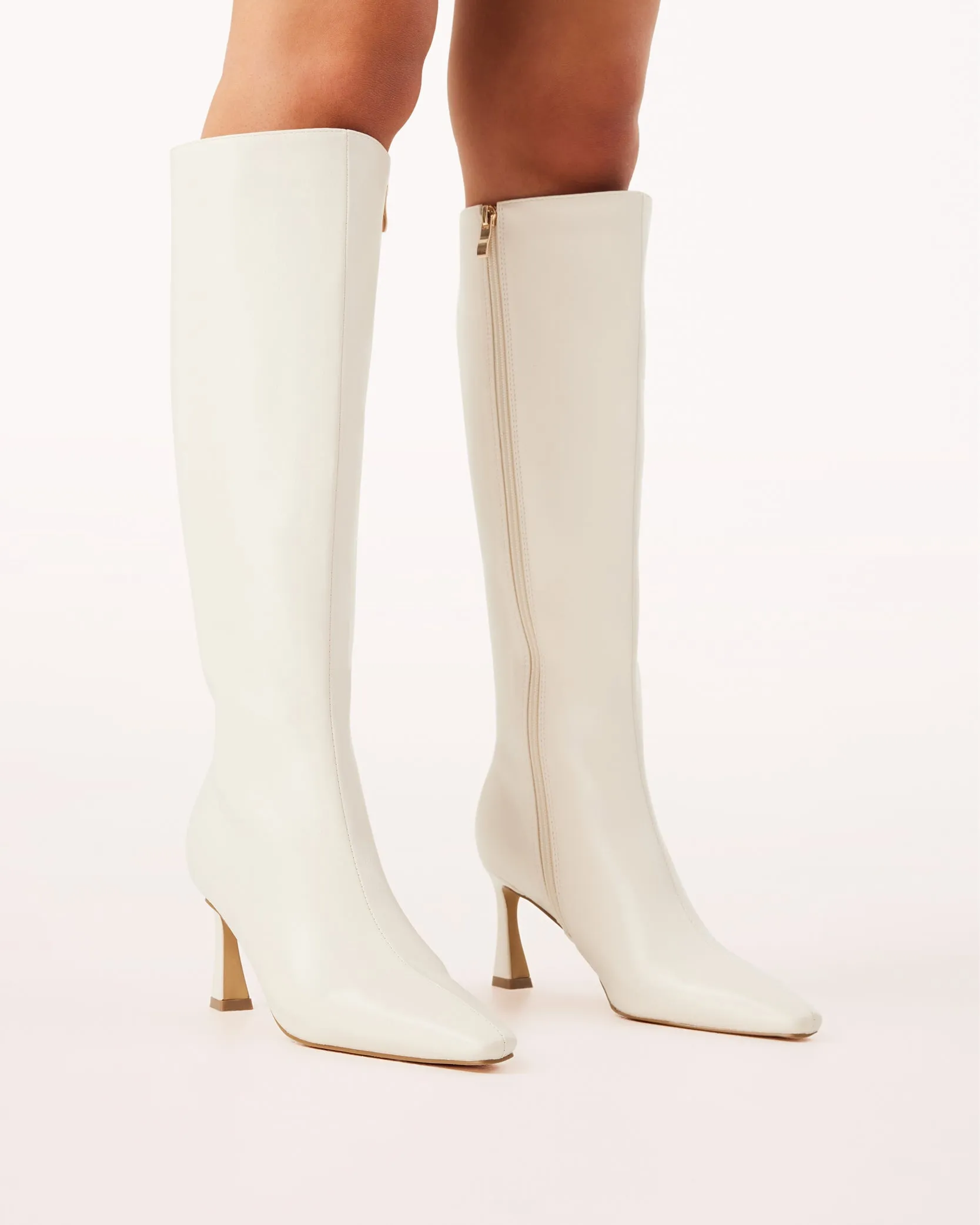 Shyla Knee High Boots - Ivory sold by Gingham & Heels