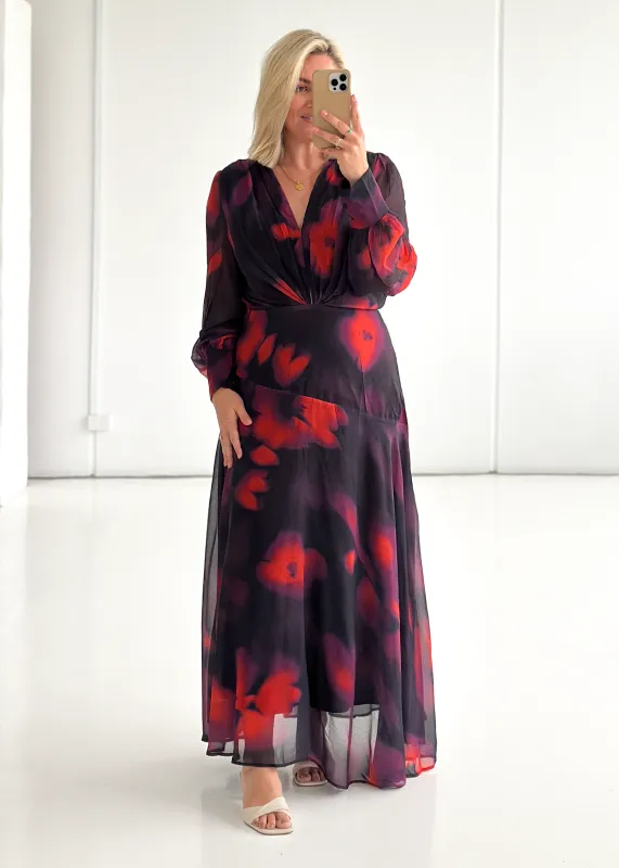 Frida Maxi Dress - Black Watercolour sold by Gingham & Heels