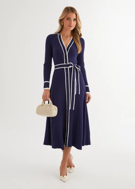 Adah Knit Midi Dress - Navy sold by Gingham & Heels