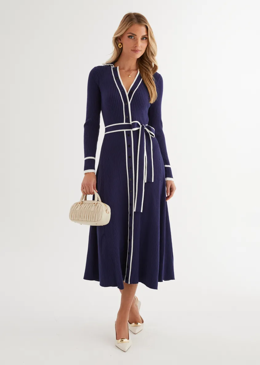 Adah Knit Midi Dress - Navy sold by Gingham & Heels