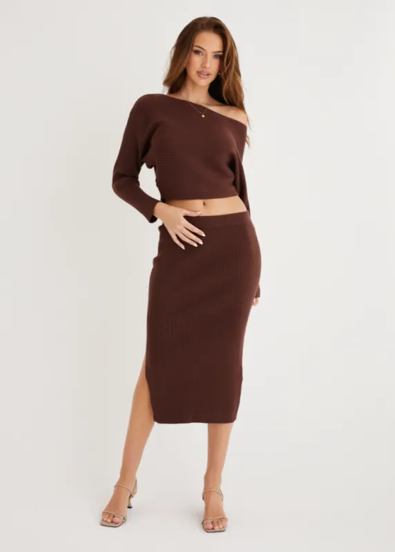 Alley Drop Shoulder Knit Top - Chocolate sold by Gingham & Heels