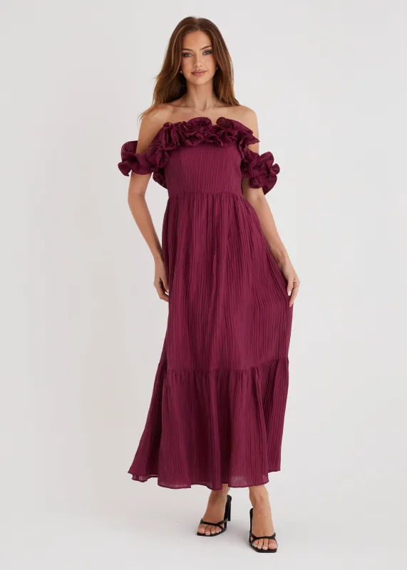 Marlow Off Shoulder Maxi Dress - Mulberry sold by Gingham & Heels