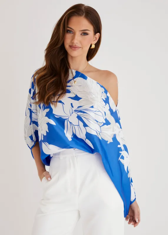 Maui Off Shoulder Top - Blue Floral sold by Gingham & Heels
