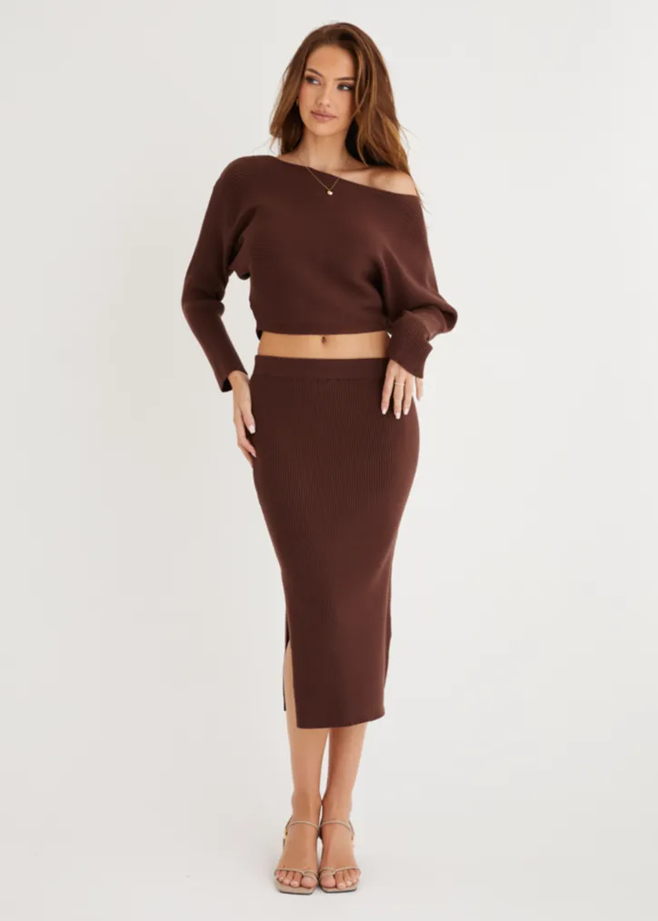 Alley Knit Midi Skirt - Chocolate sold by Gingham & Heels