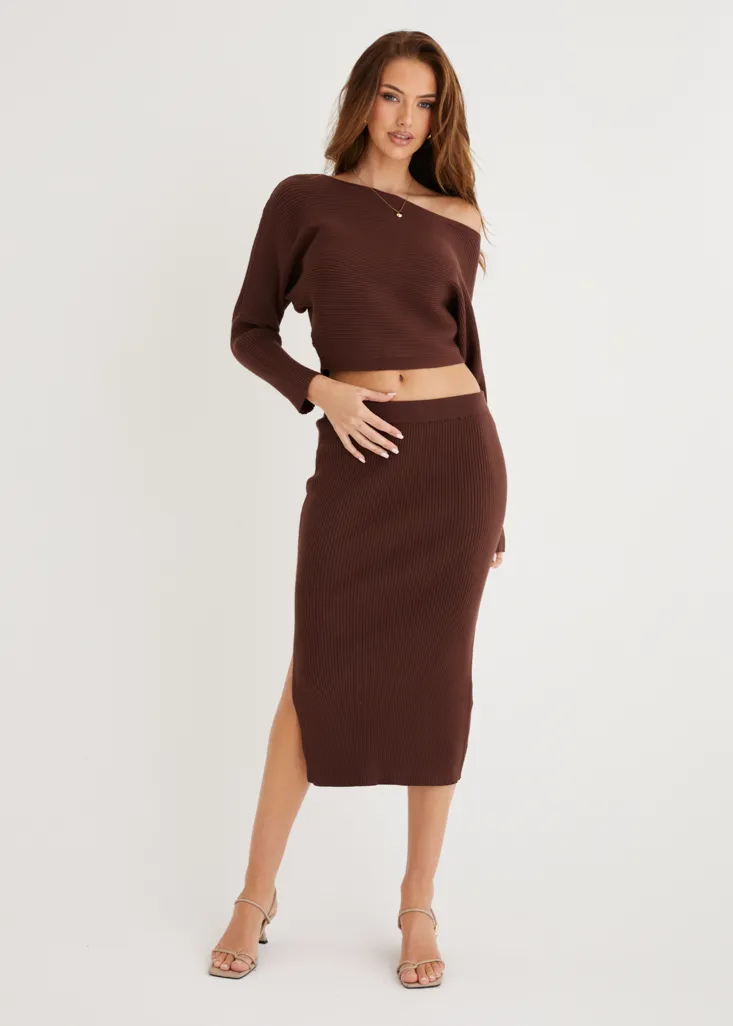 Alley Knit Midi Skirt - Chocolate sold by Gingham & Heels product image thumbnail 2