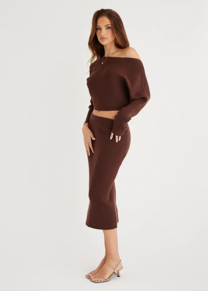 Alley Knit Midi Skirt - Chocolate sold by Gingham & Heels product image thumbnail 3