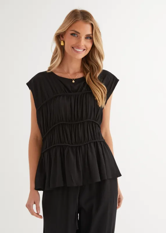 Sunstone Pleated Top - Black sold by Gingham & Heels