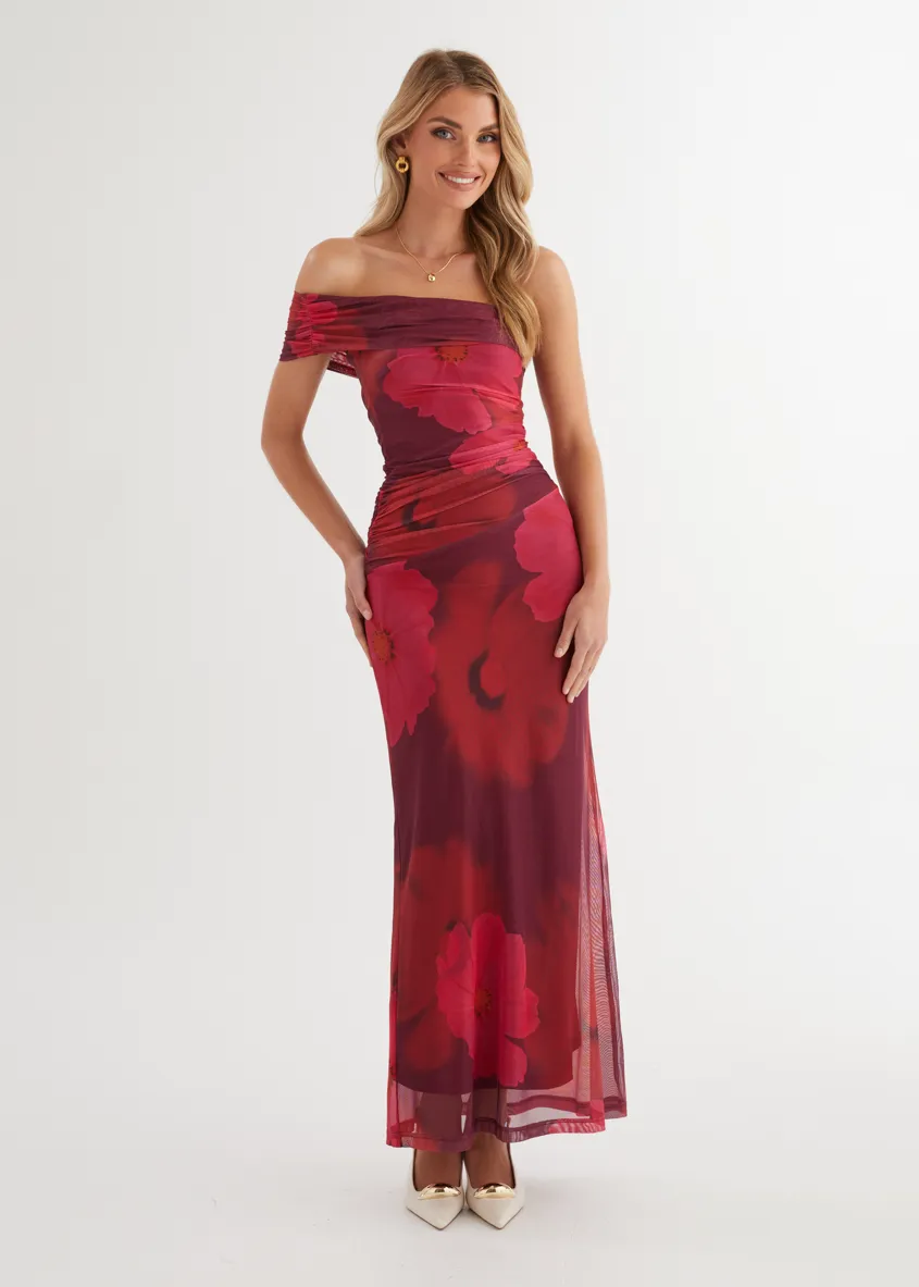 Allina Mesh Maxi Dress - Plum Floral sold by Gingham & Heels