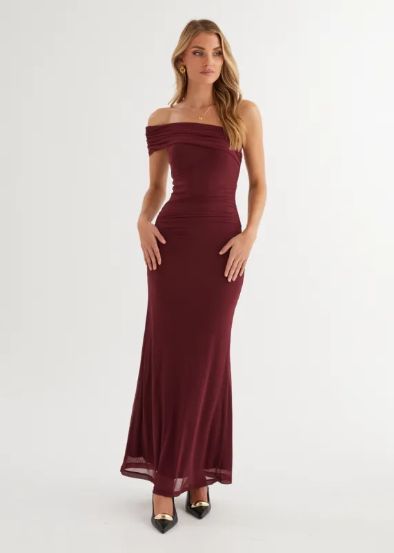 Allina Mesh Maxi Dress - Wine sold by Gingham & Heels