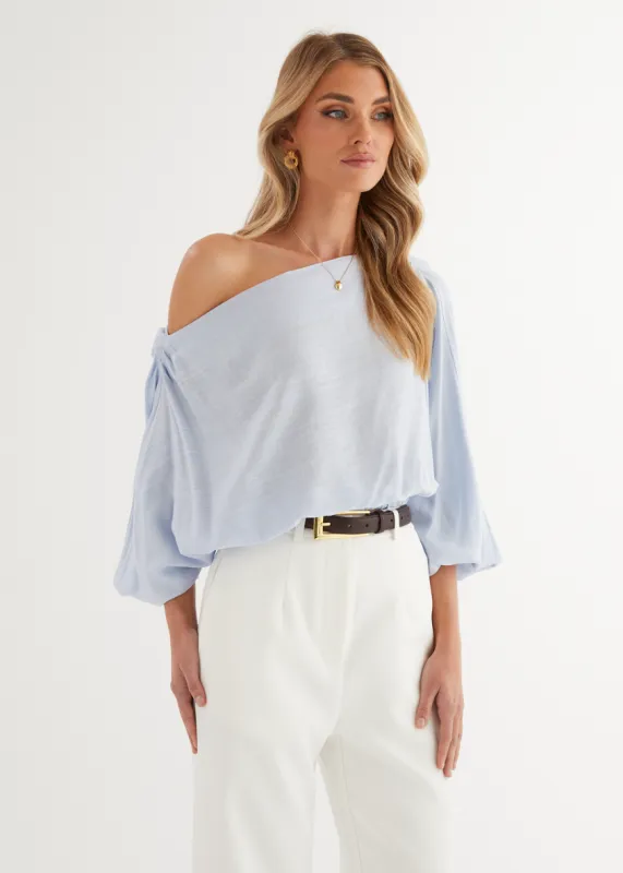Marlowe Drop Shoulder Top - Light Blue sold by Gingham & Heels