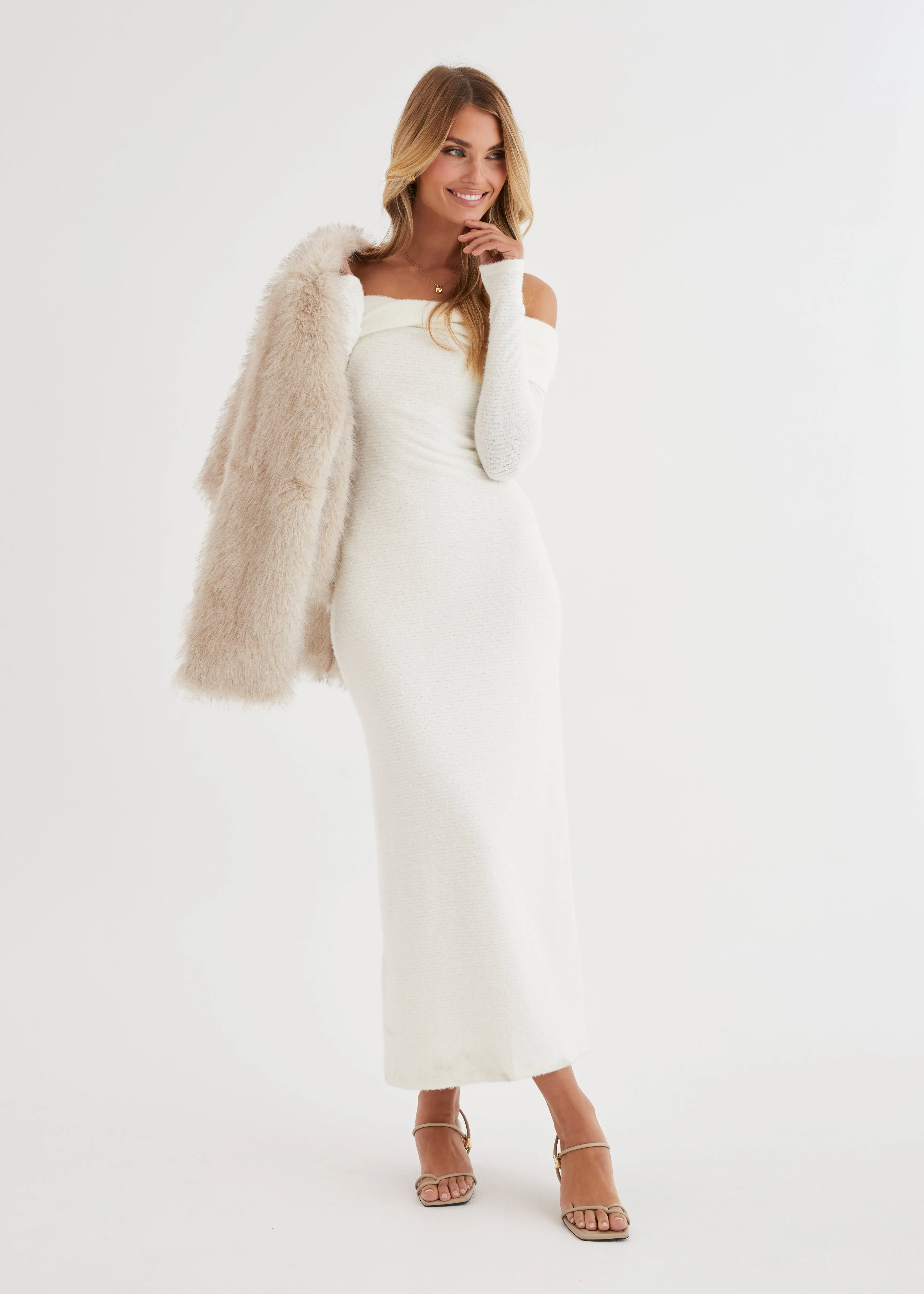 Ace Off Shoulder Maxi Dress - Cream sold by Gingham & Heels