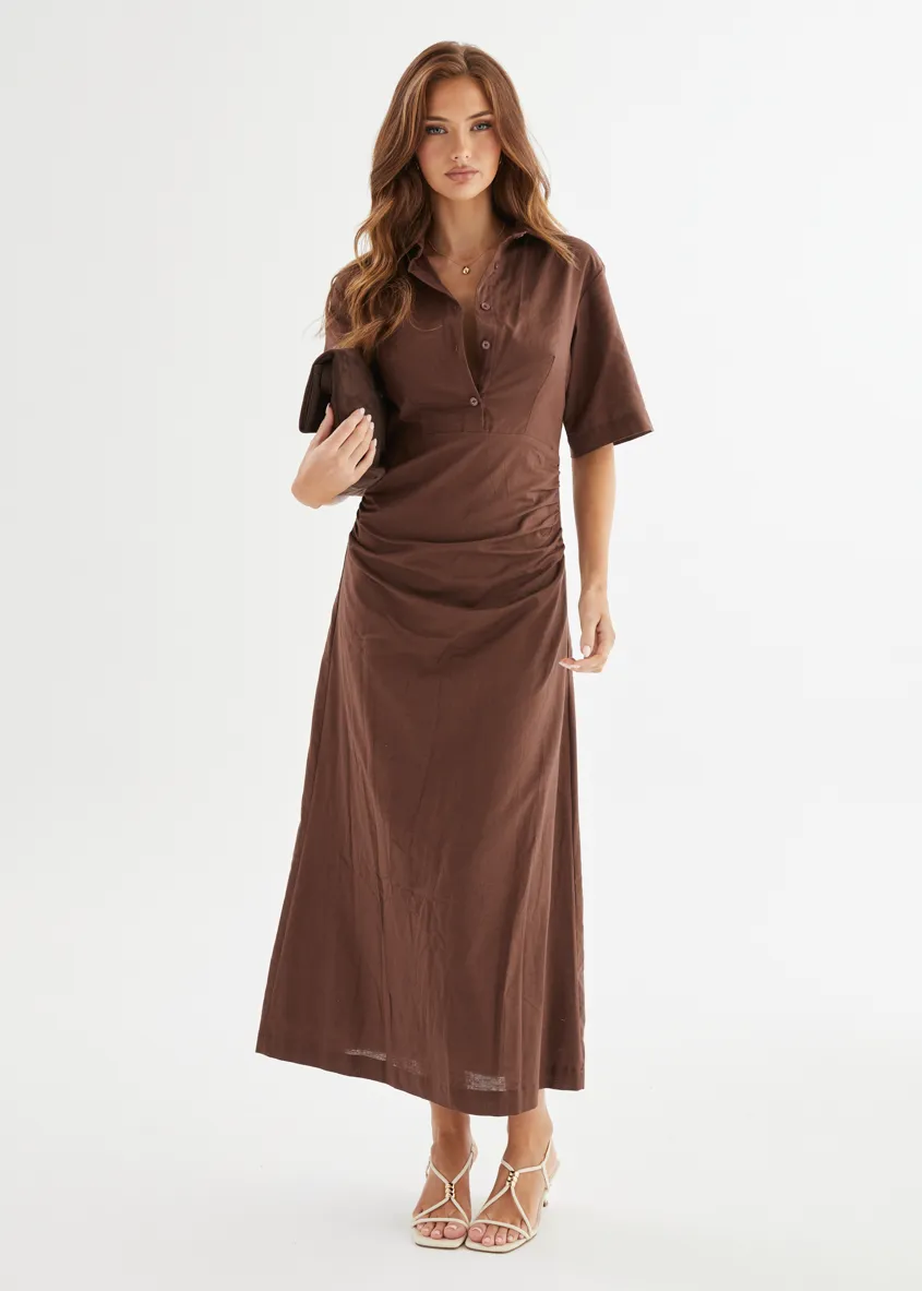 Stellar Linen Midi Dress - Espresso sold by Gingham & Heels product image thumbnail 4