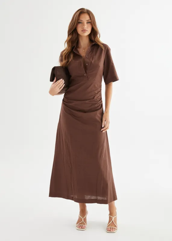 Stellar Linen Midi Dress - Espresso sold by Gingham & Heels