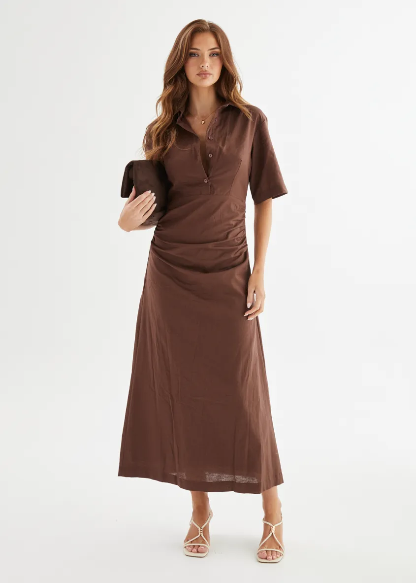 Stellar Linen Midi Dress - Espresso sold by Gingham & Heels
