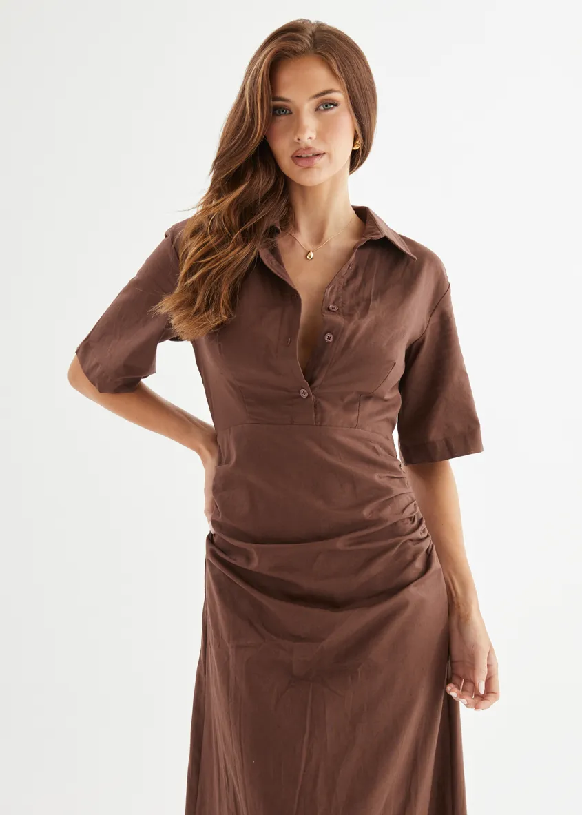 Stellar Linen Midi Dress - Espresso sold by Gingham & Heels product image thumbnail 5