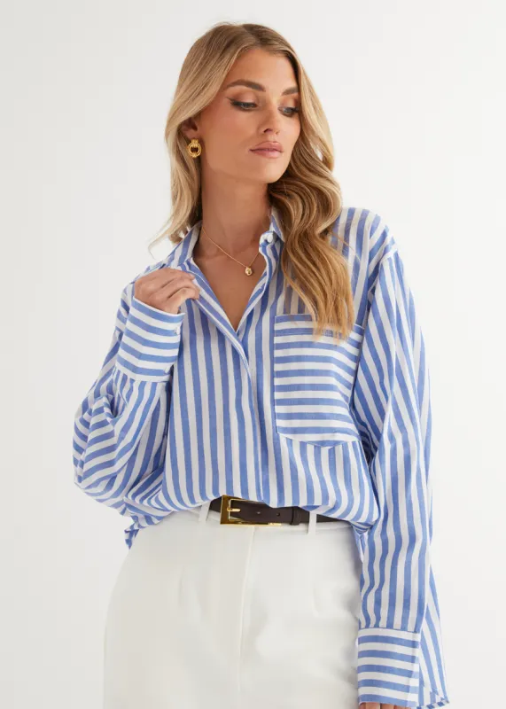 Alessandro Shirt - Blue Stripe sold by Gingham & Heels