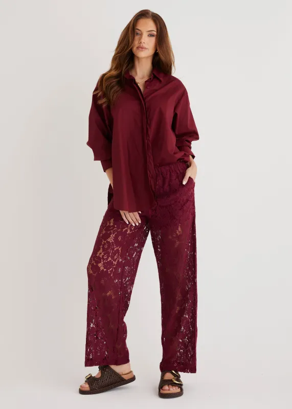 Amelia Lace Pants - Wine sold by Gingham & Heels