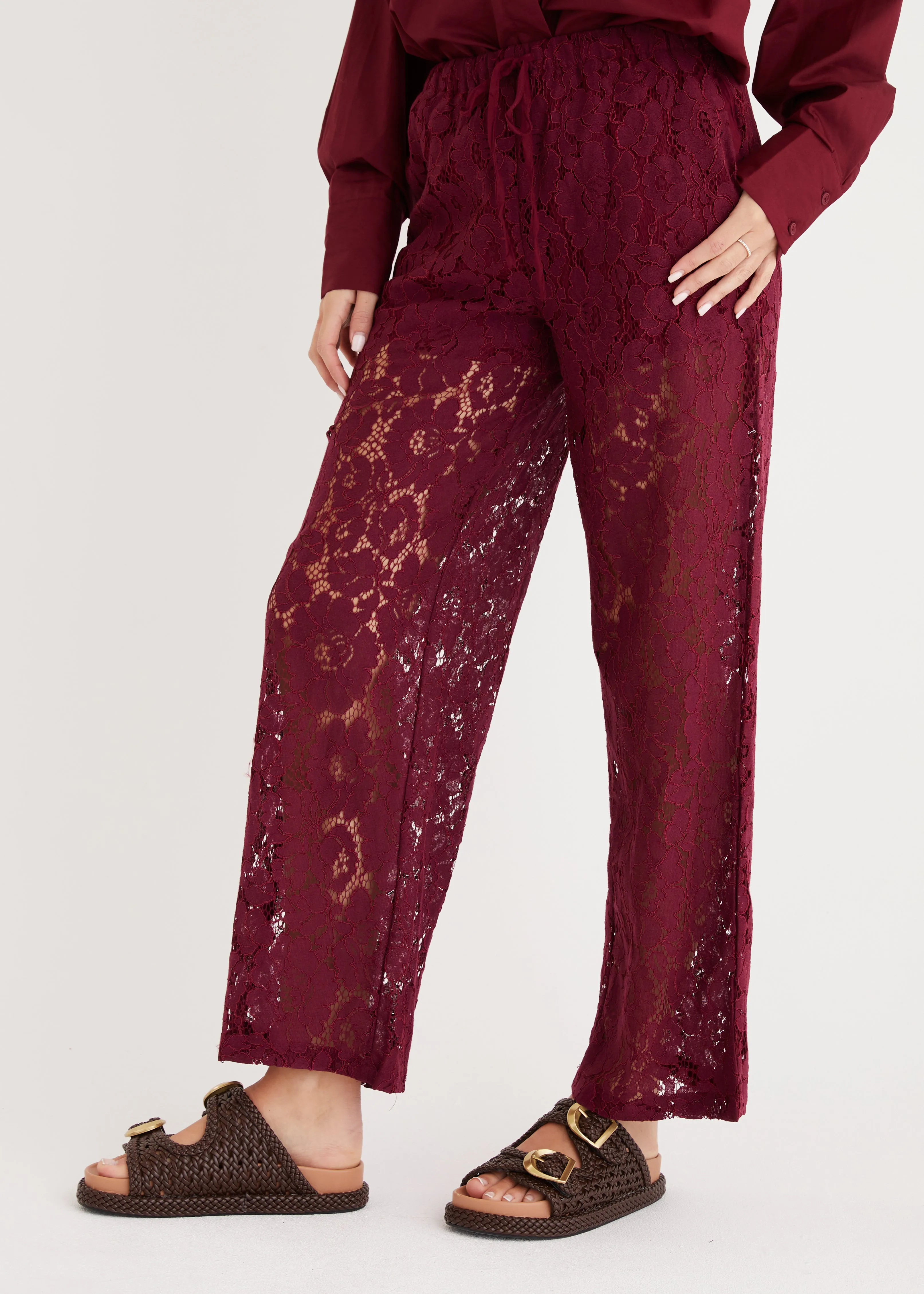 Amelia Lace Pants - Wine sold by Gingham & Heels product image thumbnail 4