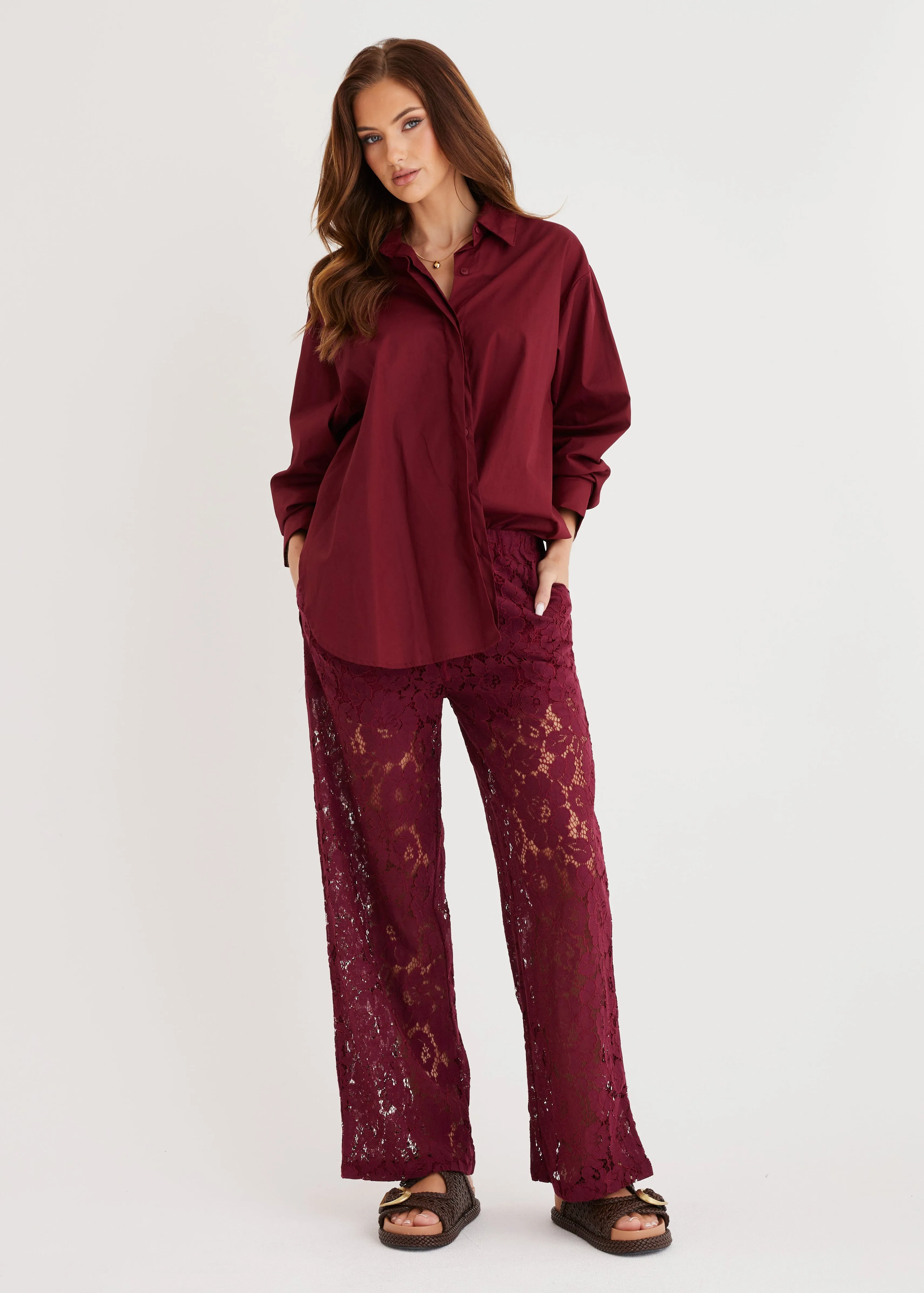Amelia Lace Pants - Wine sold by Gingham & Heels product image thumbnail 2