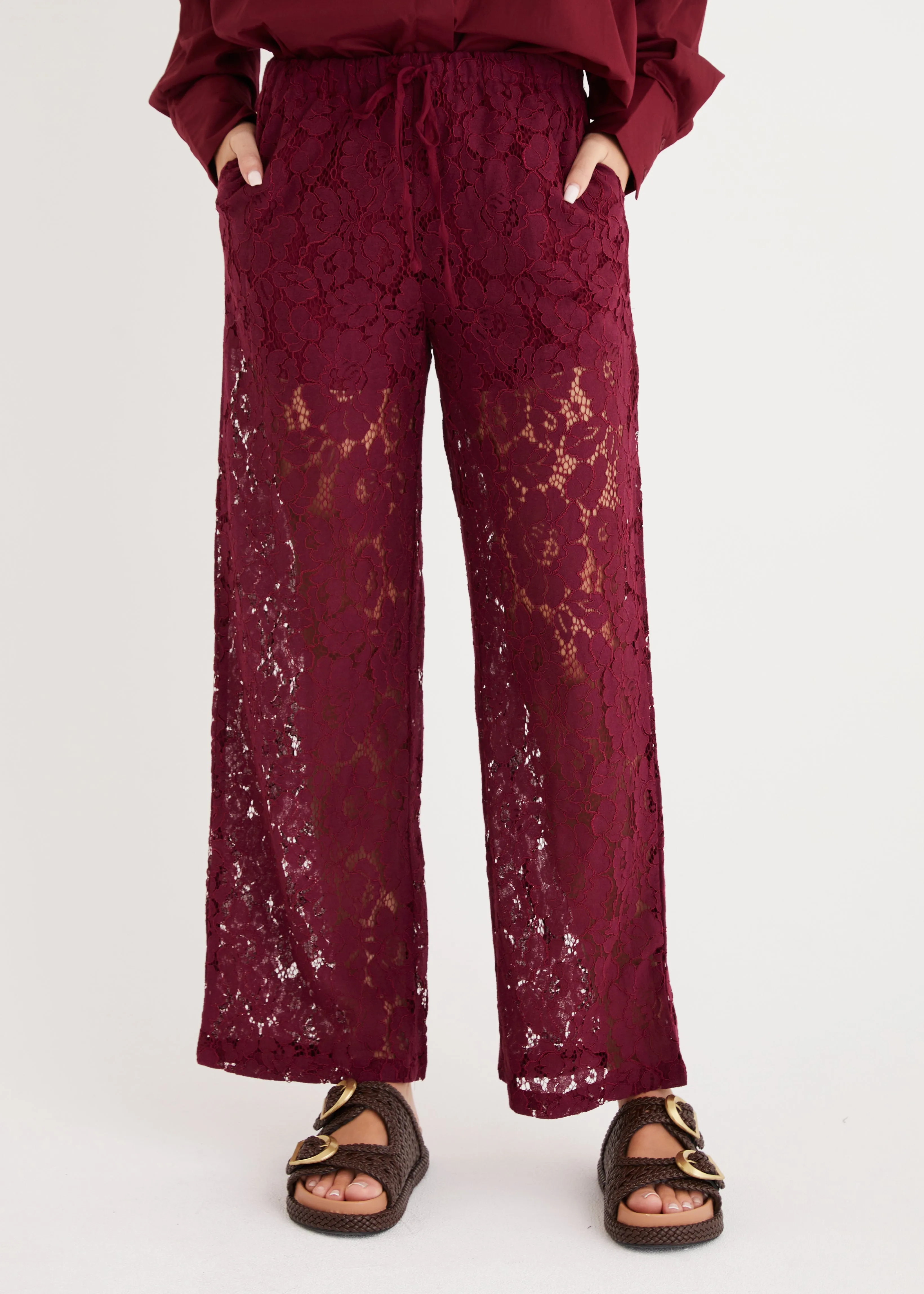 Amelia Lace Pants - Wine sold by Gingham & Heels product image thumbnail 3