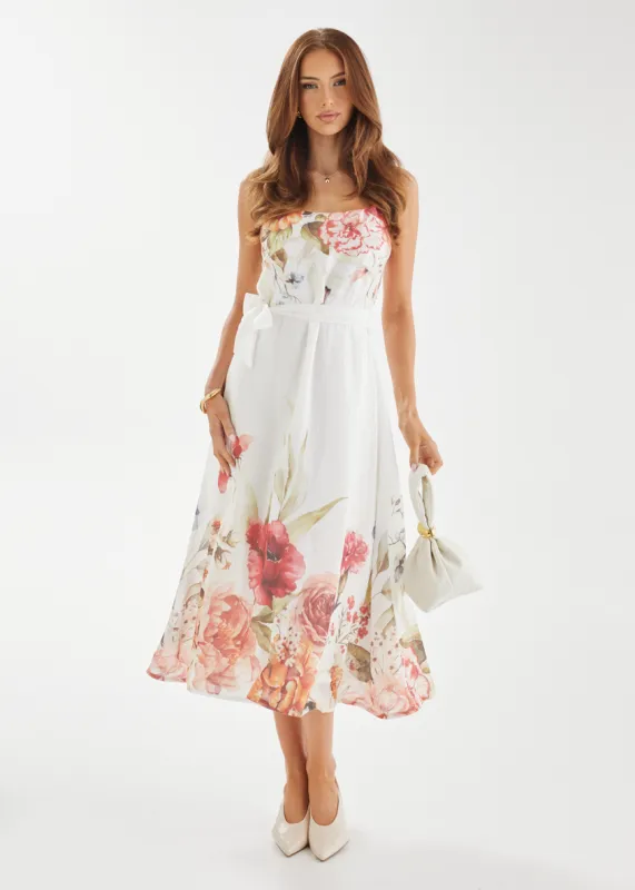 Andrea Midi Dress - White Garden sold by Gingham & Heels