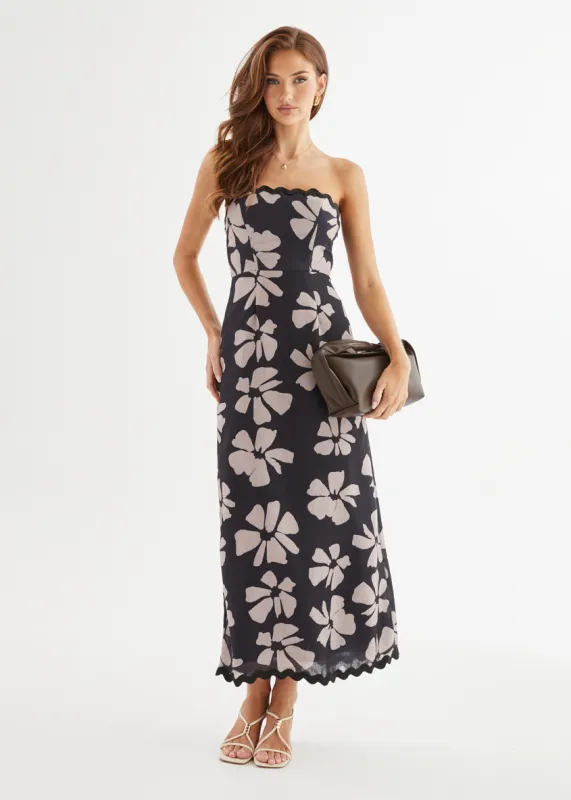 Aurella Strapless Maxi Dress - Black Floral sold by Gingham & Heels