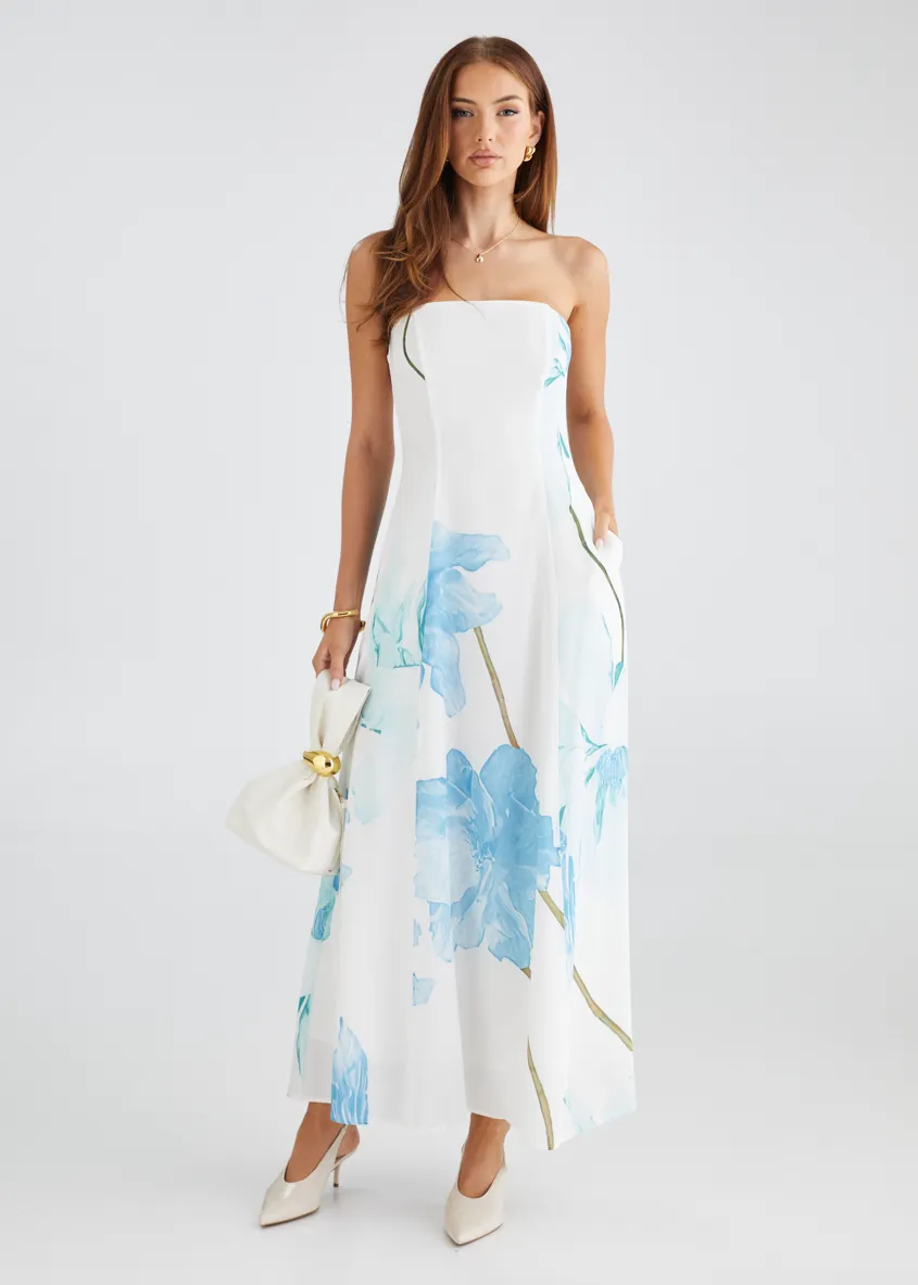 Jayde Strapless Maxi Dress - Blue Flowers sold by Gingham & Heels product image thumbnail 5