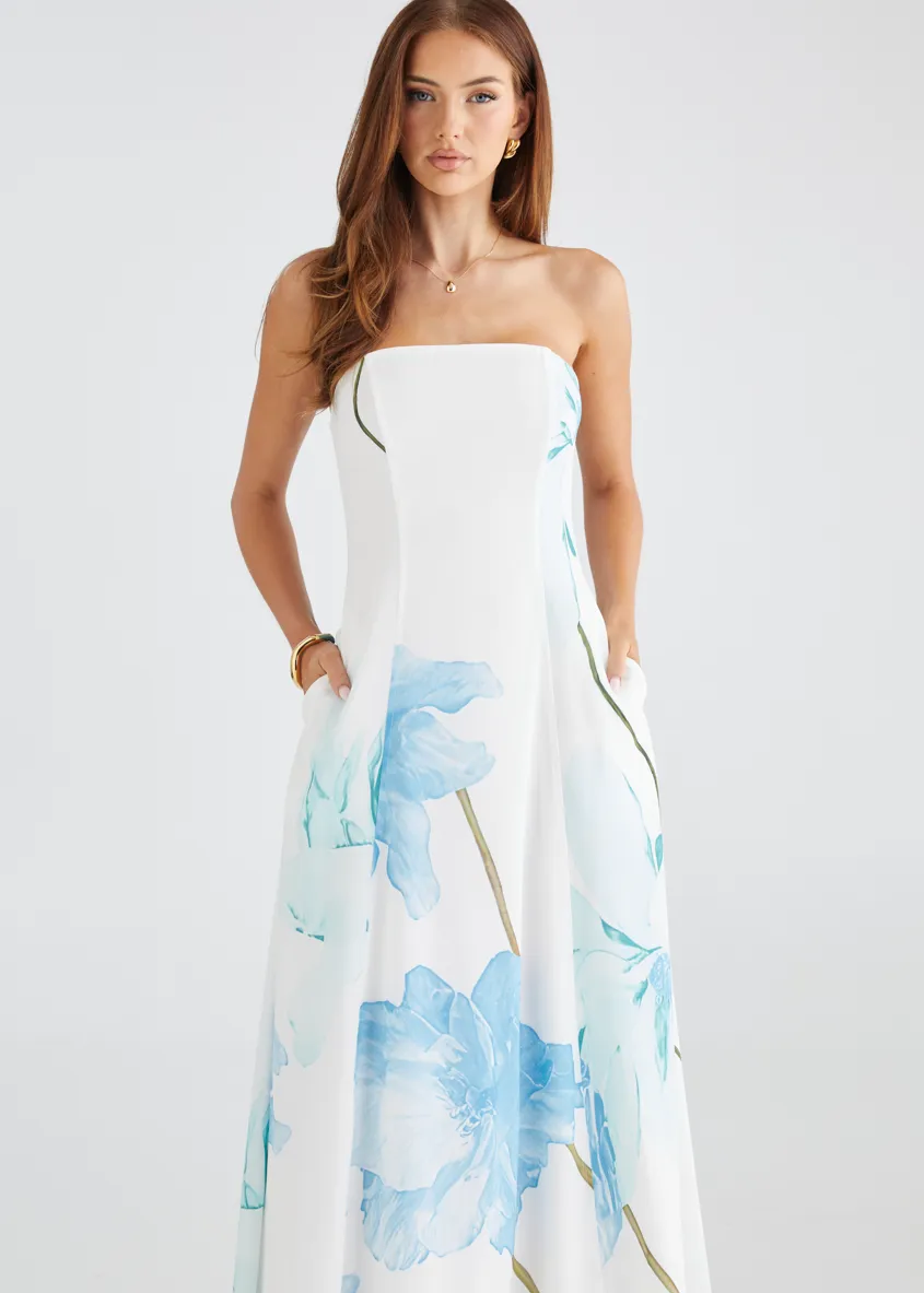 Jayde Strapless Maxi Dress - Blue Flowers sold by Gingham & Heels product image thumbnail 2