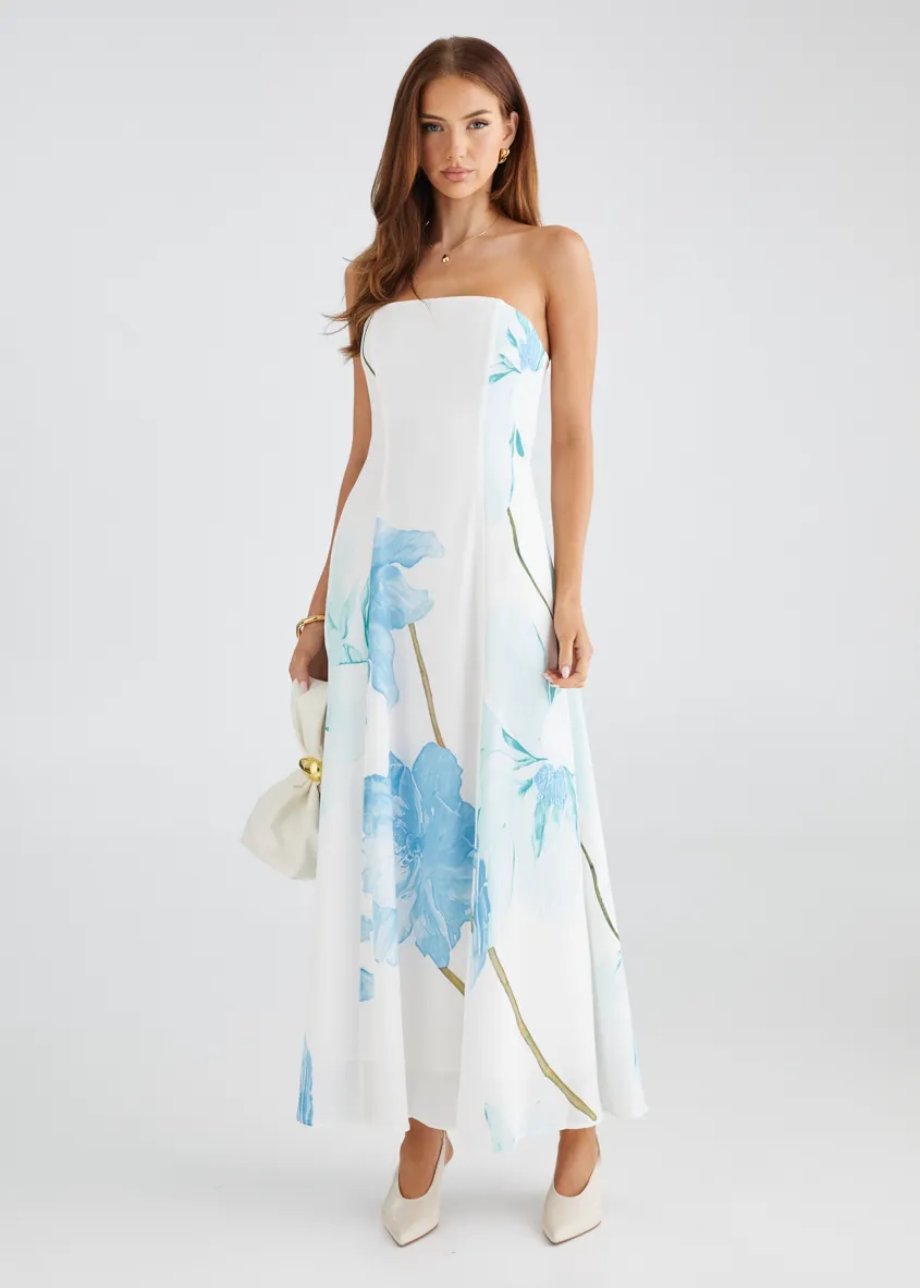 Jayde Strapless Maxi Dress - Blue Flowers sold by Gingham & Heels product image thumbnail 3
