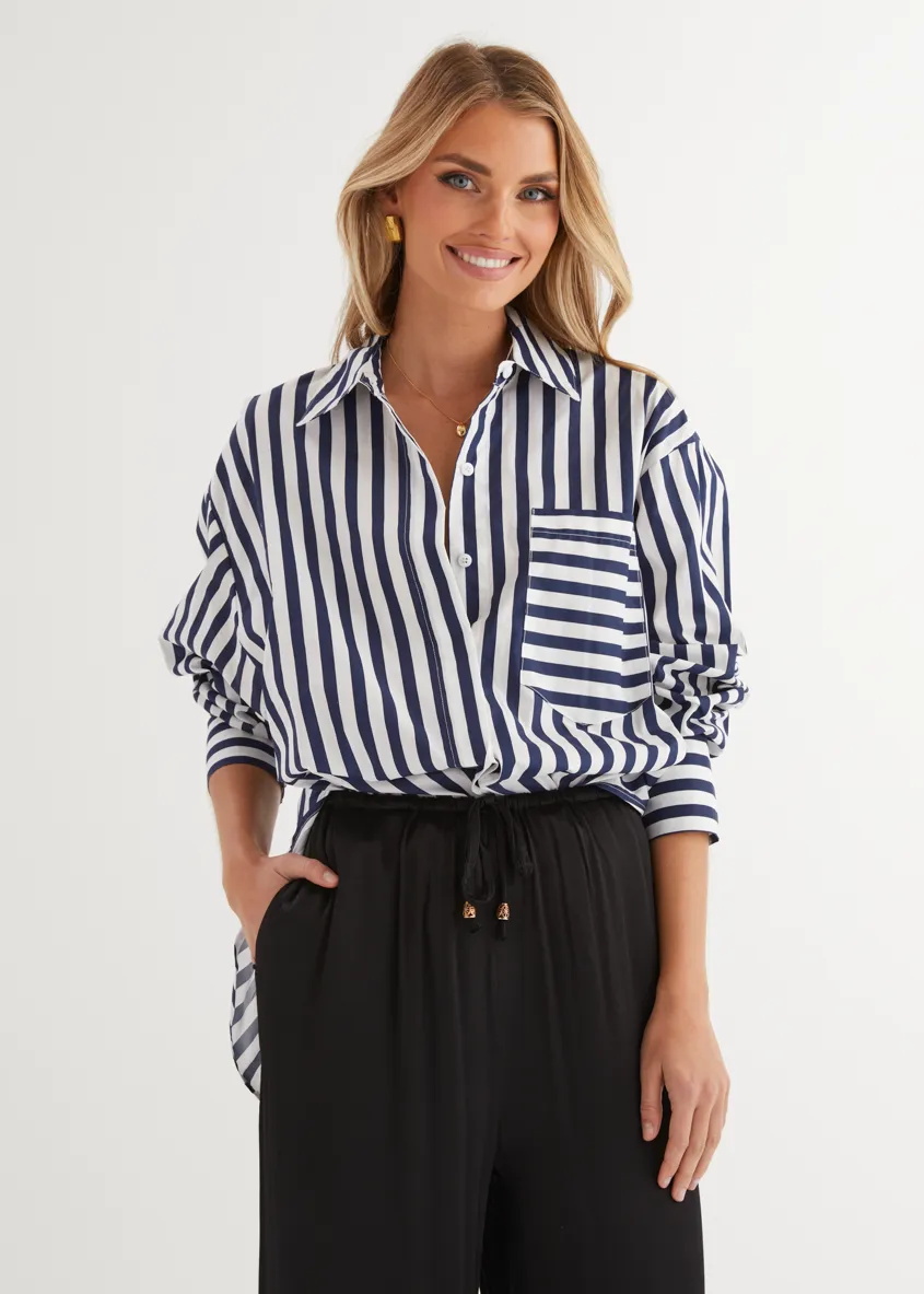 Lola Shirt - Navy Stripe sold by Gingham & Heels