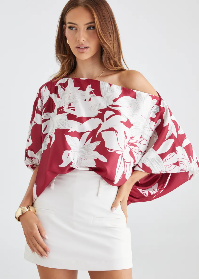 Maui Off Shoulder Top - Ruby Floral sold by Gingham & Heels