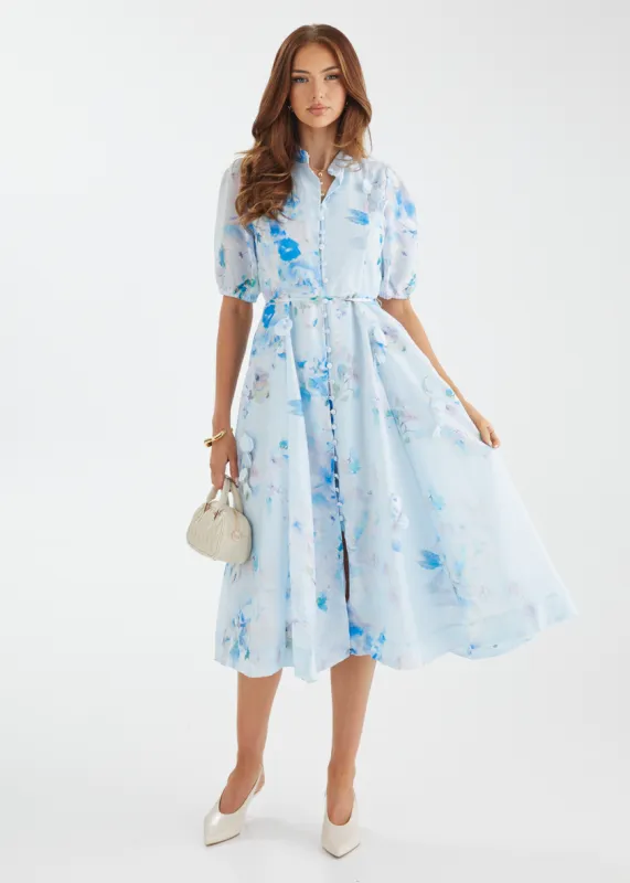 Nikita Midi Dress - Blue Floral sold by Gingham & Heels