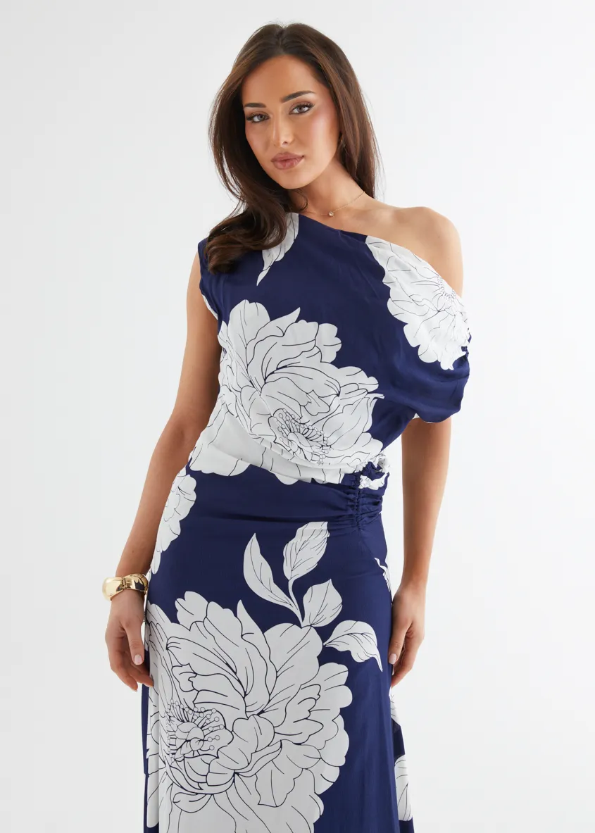 Aida Drop Shoulder Maxi Dress - Navy Bloom sold by Gingham & Heels product image thumbnail 2