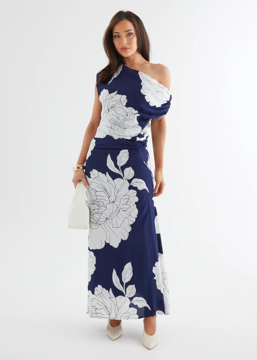 Aida Drop Shoulder Maxi Dress - Navy Bloom sold by Gingham & Heels
