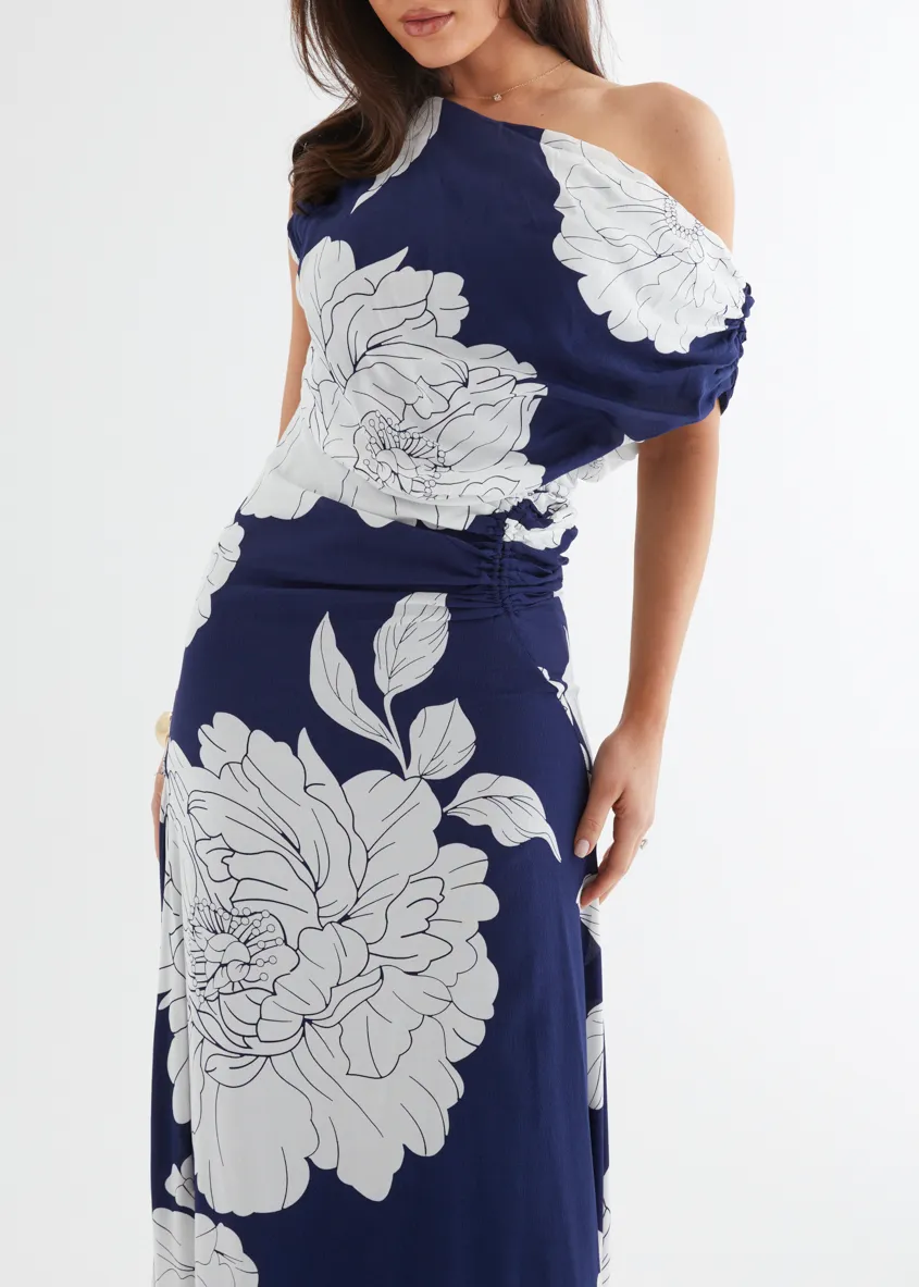 Aida Drop Shoulder Maxi Dress - Navy Bloom sold by Gingham & Heels product image thumbnail 5