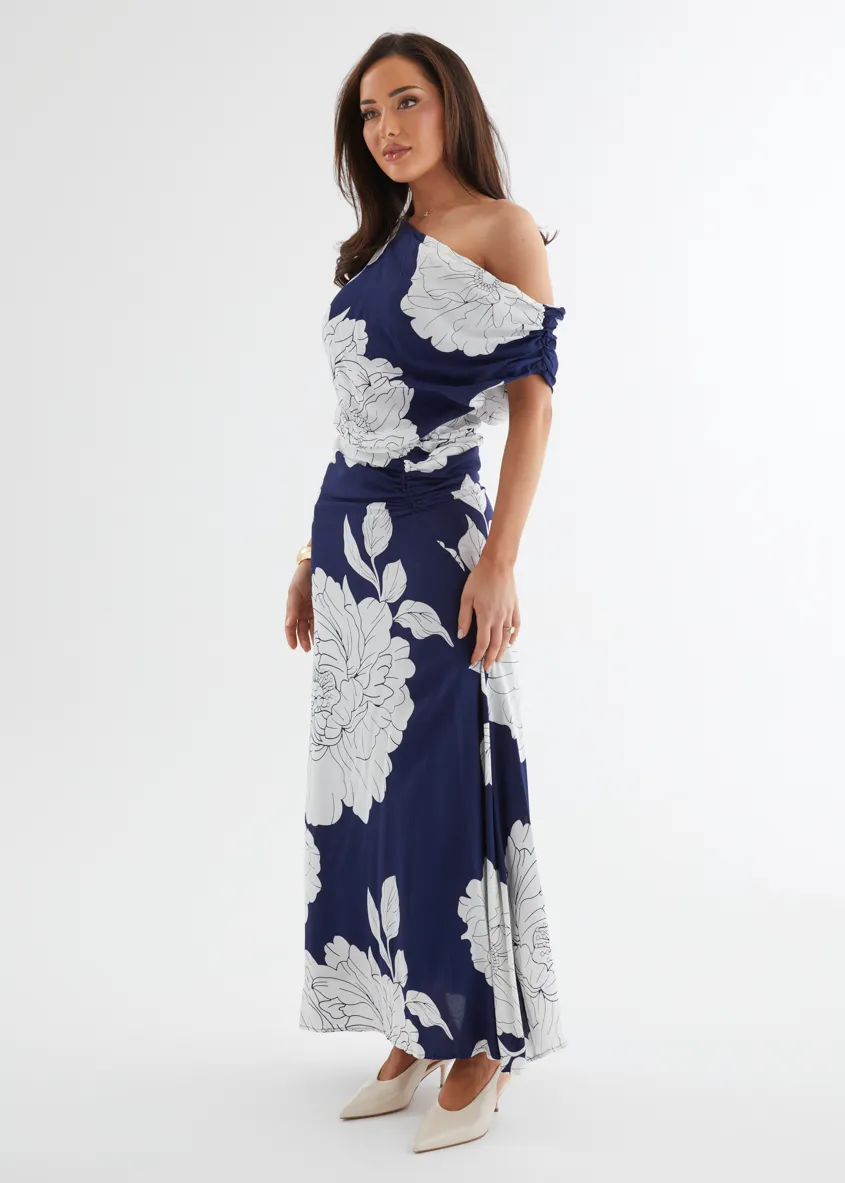Aida Drop Shoulder Maxi Dress - Navy Bloom sold by Gingham & Heels product image thumbnail 4