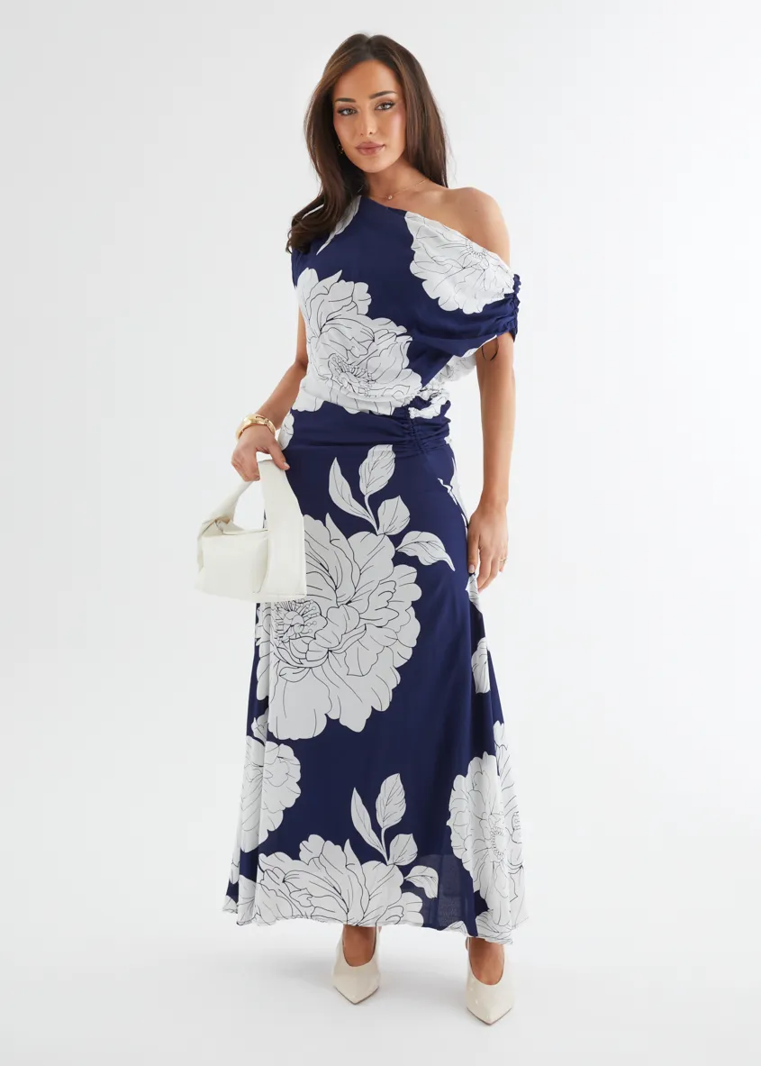 Aida Drop Shoulder Maxi Dress - Navy Bloom sold by Gingham & Heels product image thumbnail 3