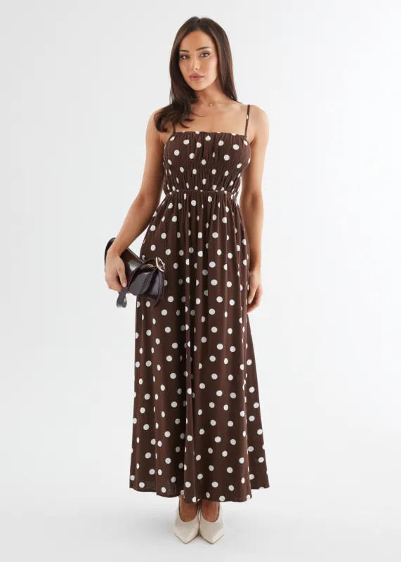 Nina Maxi Dress - Choc Polka sold by Gingham & Heels