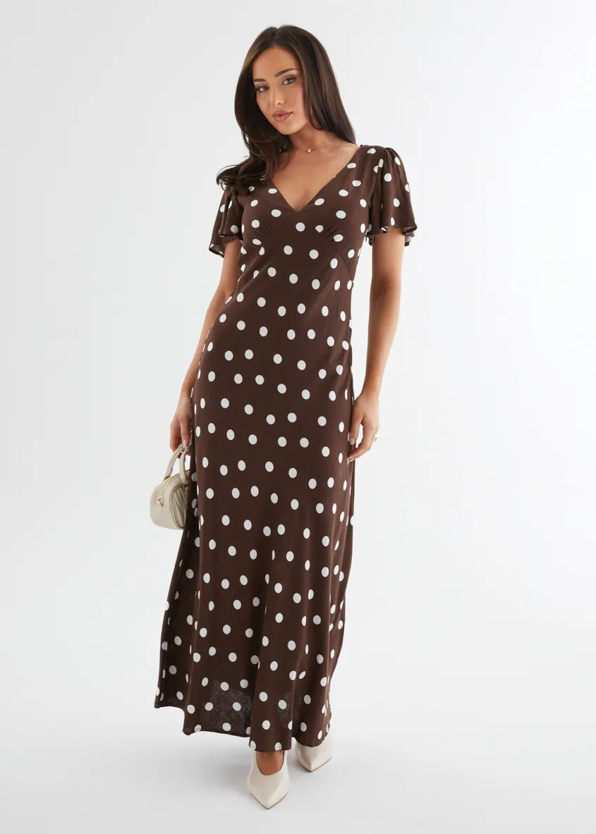 Nadia Maxi Dress - Choc Polka sold by Gingham & Heels