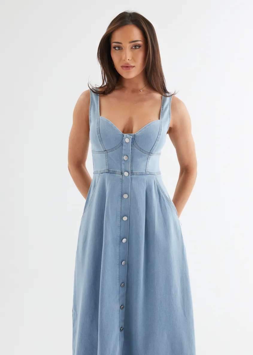 Deja Denim Midi Dress - Light Blue sold by Gingham & Heels product image thumbnail 2
