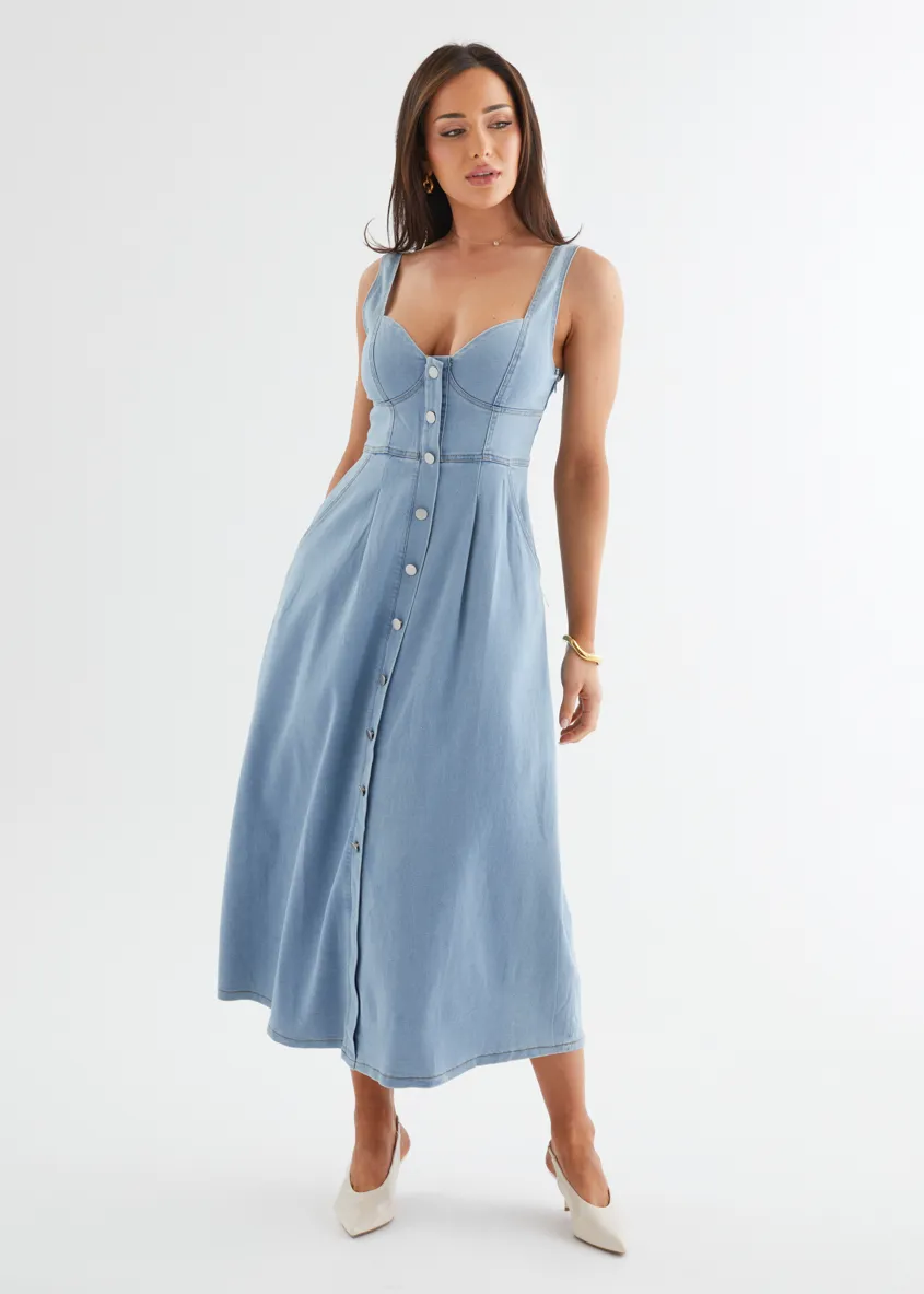 Deja Denim Midi Dress - Light Blue sold by Gingham & Heels product image thumbnail 5