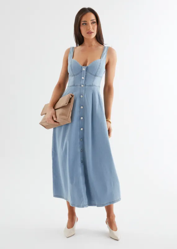 Deja Denim Midi Dress - Light Blue sold by Gingham & Heels